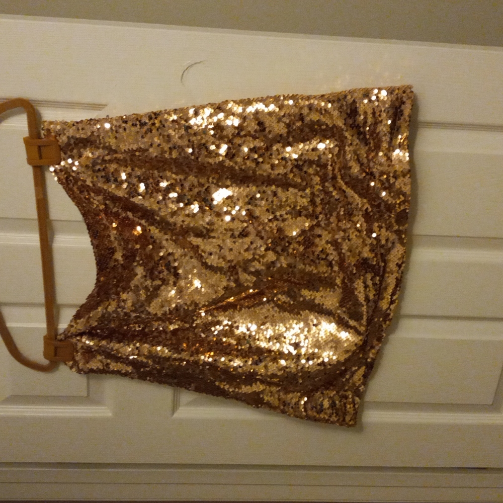 Sequined Above the Knee Skirt Gold